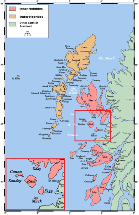 A Hebrides-szigeteken átívelő kis szigetek térképe.