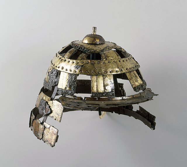 A Kofun period helmet, gilt copper, 5th century, Ise Province