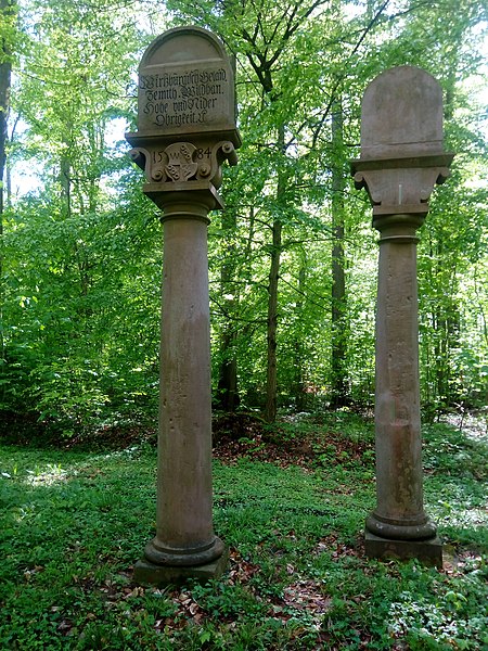 File:Hoheitssäulen Irtenberger Forst aus Würzburger Sicht.jpg