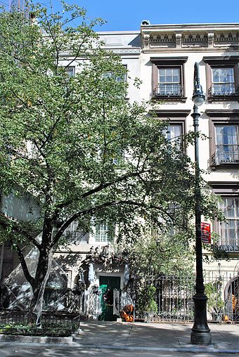 Montgomery Clift's former townhouse where he died (with green painted front door), located at 217 East 61st Street, Manhattan, New York City.[98]