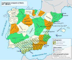 Carthaginian conquests in Iberia Iberia 237-206BC.svg