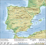 Spanyolország domborzati térképe