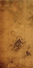 Yuan painting of a legendary figure riding on a dragon.