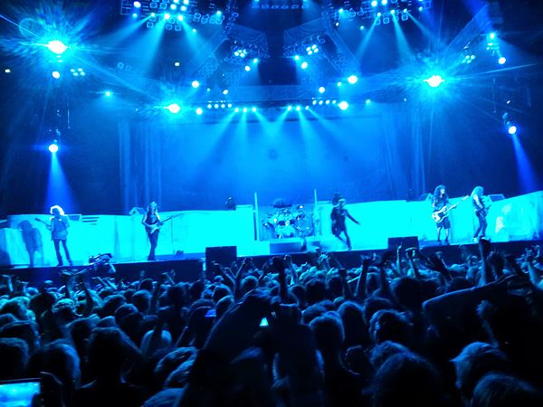 Iron Maiden performing at Friends Arena, Stockholm. 50,000 of the concert's tickets sold out in 49 minutes.