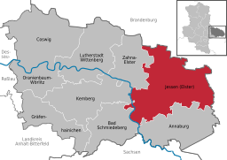Läget för staden Jessen (Elster) i Landkreis Wittenberg