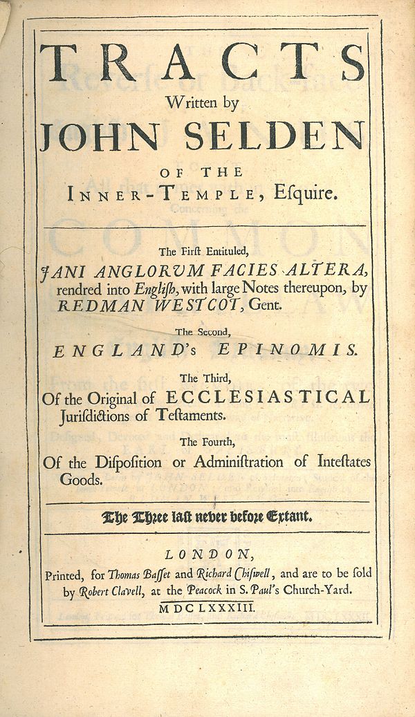 Tracts (1683) by John Selden, distinguished Inner Temple jurist