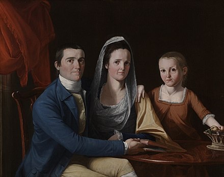 Family portrait of Jonathan, Eunice and Faith painted by his brother, John Trumbull, 1777