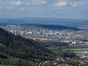 Käferberg and upper Limmat valley, as seen from Felsenegg
