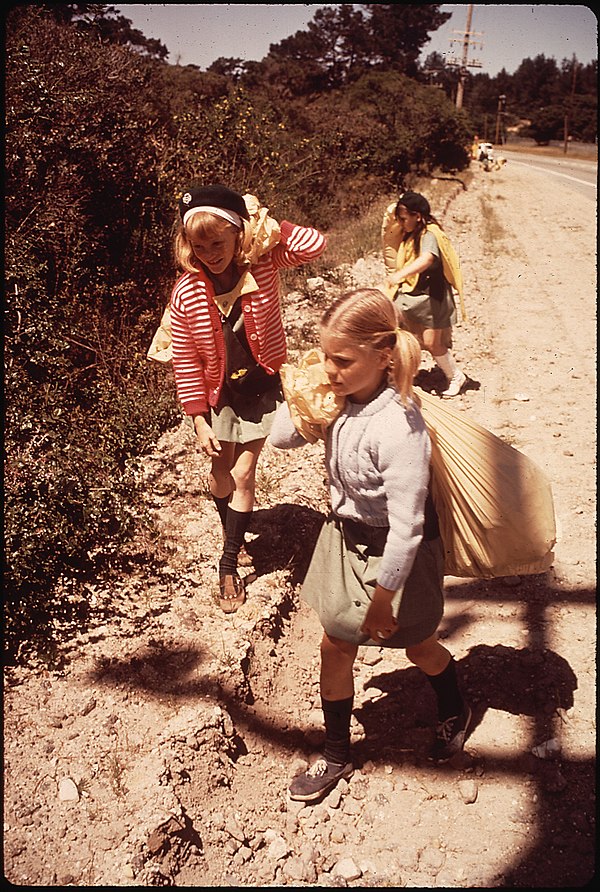 Girl Scouts on a Keep America Beautiful cleanup in 1970. The Keep American Beautiful campaign was a greenwashing campaign by the plastics and other po