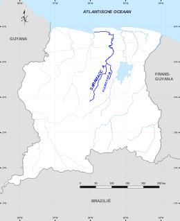 Kaart van de Saramacca Rivier in Suriname