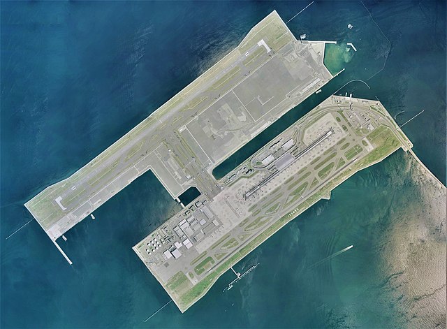 Kansai International Airport, on an artificial island