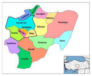 Mapa dos distritos da Província de Kayseri