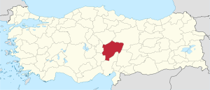 Location of Kayseri Province in Turkey