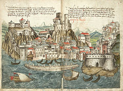 Old depiction of Corfu, 1487