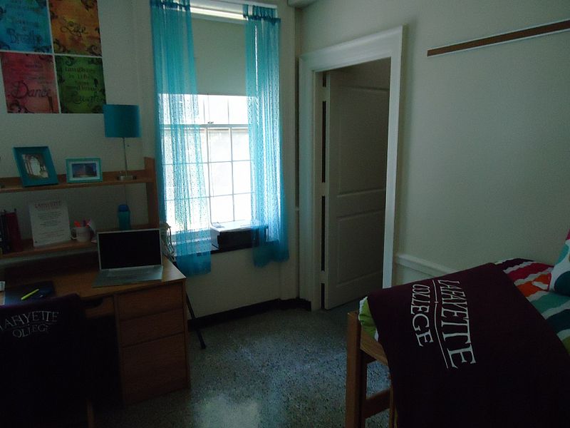 File:Lafayette College Easton PA 7 Student dorm room.jpg
Description	
English: This room was prepared in advance to be showable to prospective students and their parents. A photo from a campus tour of Lafayette College in Easton, Pennsylvania. Lafayette is a liberal arts college on a hill near the Delaware River.