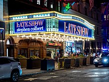 The Ed Sullivan Theater's new marquee for "The Late Show with Stephen Colbert"