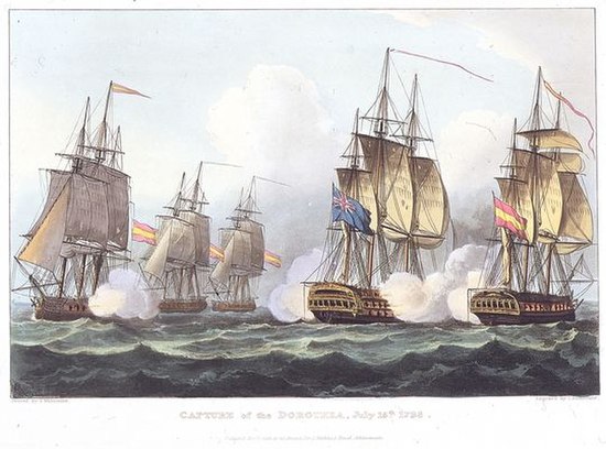 Capture of the Dorothea, 15 July 1798 (HMS Lion is at centre right), Thomas Whitcombe, 1816