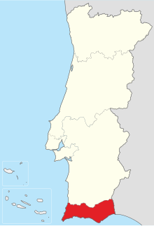 map showing Algarve region in southern Portugal, where Gittenbergeria turriplana is endemic to. LocalRegiaoAlgarve.svg