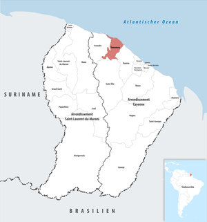 Location of the commune of Sinnamary in the French Guiana department