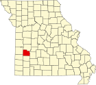锡达县在密苏里州的位置