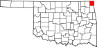 Harta statului Oklahoma indicând comitatul Ottawa