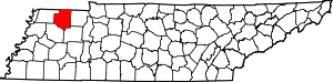 Map of Tennessee highlighting Weakley County