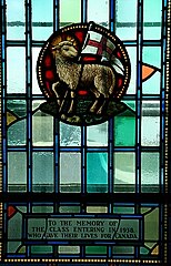 Stained glass Lamb of God carrying the vexillum, Royal Military College of Canada