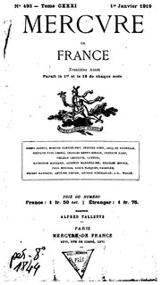 Миниатюра для Файл:Mercure de France - 1er janvier 1919, tome 131, n° 493.djvu