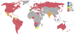 Miss Universe 1999 participating nations and results Miss Universe 1999 Map.PNG