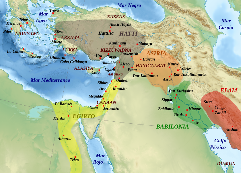 Political map of the Ancient Near East in the 13th century BC, when the Middle Assyrian Empire was at its height. Babylonia in the south was an Assyrian vassal c. 1225–1216 BC.