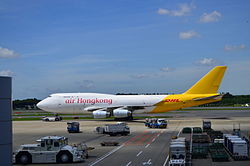 An Air Hong Kong aircraft landed in Narita International Airport.