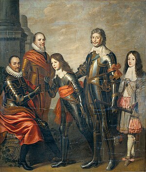 Painting by Willem van Honthorst (1662), diachronically depicting four generations of Princes of Orange: William I, Maurice and Frederick Henry, William II, and William III. Nason, Pieter (attributed to) - Four generations Princes of Orange - William I, Maurice and Frederick Henry, William II and William III - 1662-1666.jpg