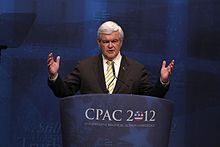 Gingrich speaking at CPAC in February 2012