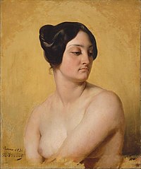 malba hlavy a trupu mladé bílé ženy, která nemá na sobě příliš mnoho oblečení