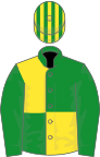 Green and yellow (quartered), green sleeves, striped cap