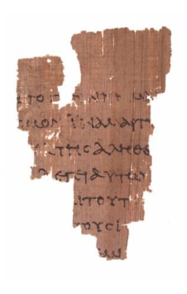 The Rylands fragment P52 verso is the oldest existing fragment of New Testament papyrus, including phrases from the 18th chapter of the Gospel of John