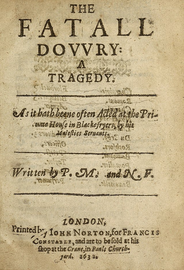 Title page of The Fatall Dowry (1632)