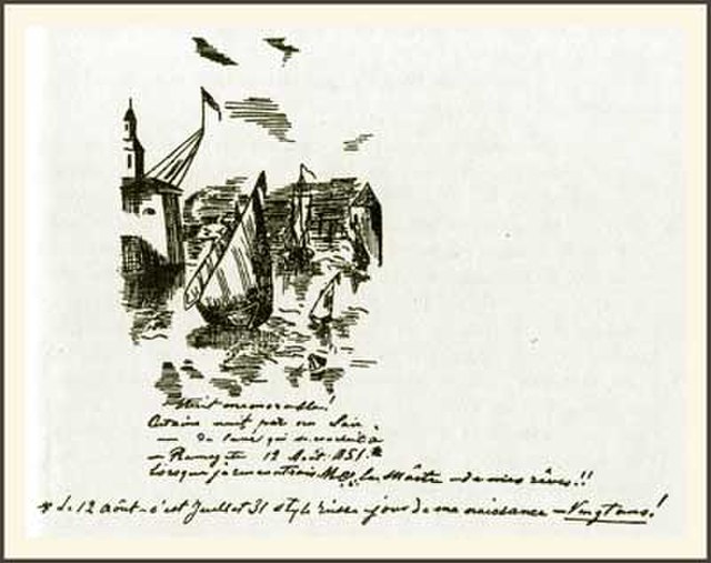 Blavatsky's drawing of a boat scene, produced in England in 1851