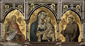 Pietro Lorenzetti - Madonna și Copilul cu Sf. Francisc și Sf. Ioan Botezătorul - WGA13526.jpg