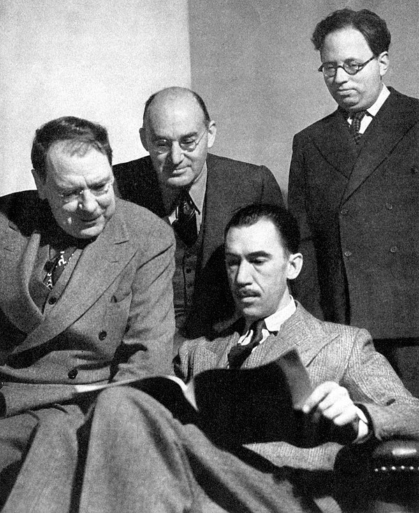 Maxwell Anderson, S. N. Behrman, Robert E. Sherwood and Elmer Rice, four of the five founders of the Playwrights' Company (1938)