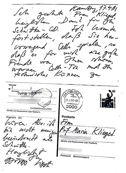 File:Postcard from György Ligeti to Maria Kliegel.jpg