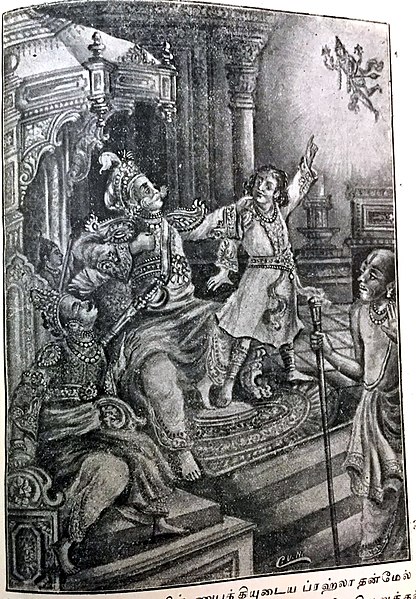 Prahlada shows his father that Vishnu exists everywhere