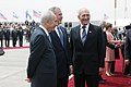 President George W. Bush shares a smile with Israel’s President Shimon Peres and Prime Minister Ehud Olmert.jpg