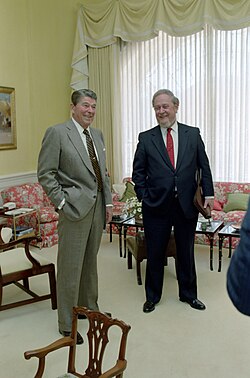 Bork (right) with President Ronald Reagan, 1987 President Ronald Reagan and Robert Bork.jpg