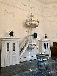 Prinzipalwand mit Kanzel, Logen und Altar, Zustand Januar 2019