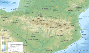English: Topographic Map of Pyrenees Français : Carte topographique des Pyrénées