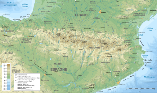 Pyrenees topographic map