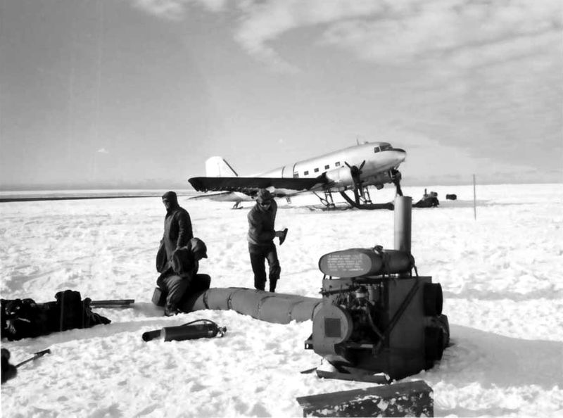 File:R4D with engine warming equipment in Antarctica c1947.jpg