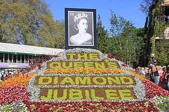 Queen Elizabeth II's Diamond Jubilee Floral display at the RHS Chelsea Flower Show 2012 in London, United Kingdom.