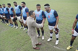 Actor and ex rugby player Rahul Bose is introduced to the players before the final of 83rd All India and South Asia Rugby Tournament Rahul Bose Introduction.jpg